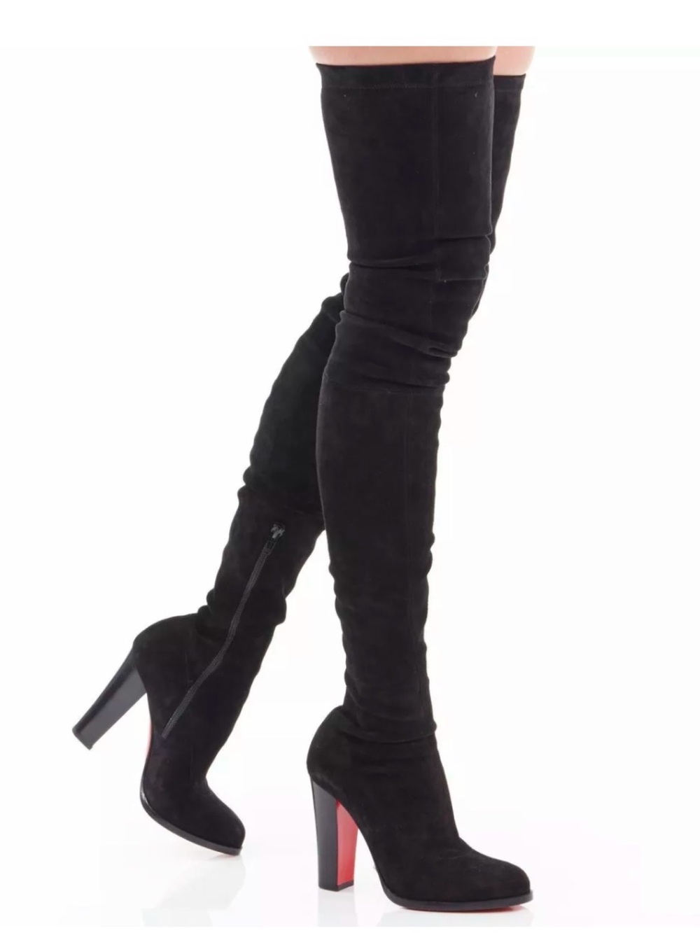Christian Louboutin Black Suede Over-the-Knee Platform Heel Boots